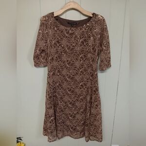 Chris McLaughin womens sz 14 sequined lace dress brown